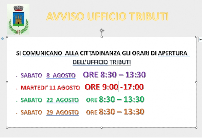 AVVISO ORARIO UFFICIO TRIBUTI